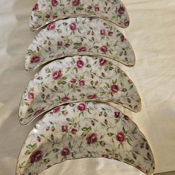 4 Lefton China Half Moon, Salad Pink Floral Handpainted Dishes #793R - Picture 1 of 4
